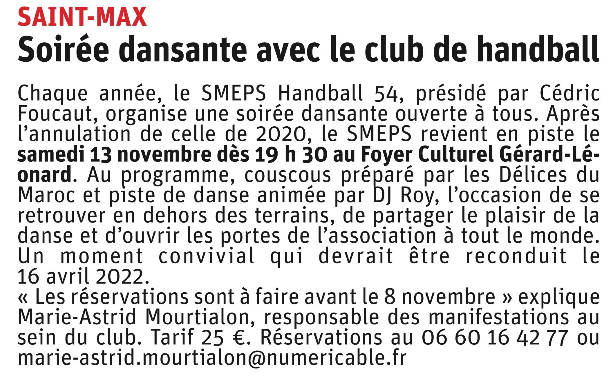 article er sur la soiree dansante du 13 11 21