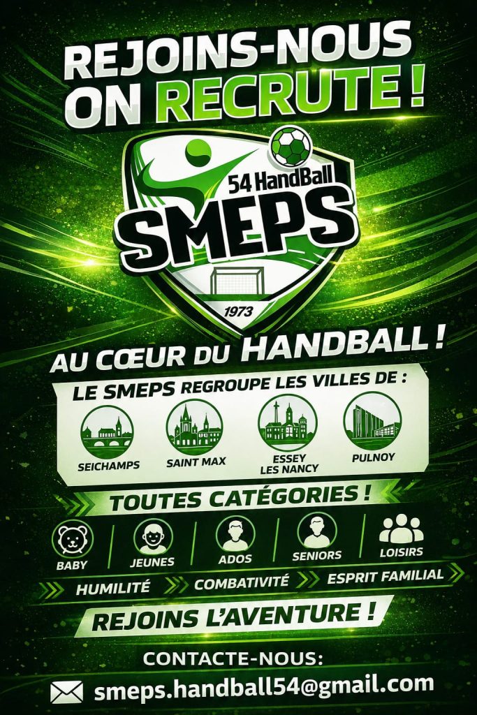 affiche recrutement vert du smeps handball pour la saison 2026 2027 SMEPS HB